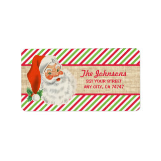 ラスティック・バーラップ・ヴィンテージサンタ・クリスマスストライプ ラベル
