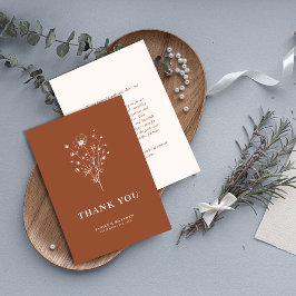 ラスティック・バーントオレンジ・ボヘミアン・ボタニカル・秋の結婚式 サンキューカード