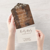 ラスティック バーン ウッド ストリング ライト ウェディング オールインワン招待状 (貼ってはがせる)