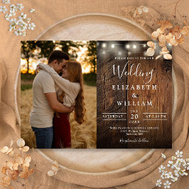 ラスティック バーン ウッド ストリング ライト ウェディング フォト 招待状