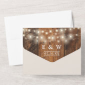 ラスティック バーン ウッド ストリング ライト QR コード ウェディング オールインワン招待状 (裏面)