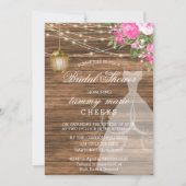 ラスティック バーン ウッド ブライダル シャワー - ピンク 招待状 (正面)