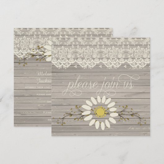 ラスティック バーン ウッド レース フローラル ポスト ウェディング 招待状 (正面/裏面)