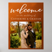 ラスティック バーン オレンジ フォト オータム ウェディング ウェルカム ポスター (正面)