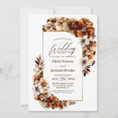 ラスティック バーン オレンジ フローラル ウェディング レセプション 招待状 (正面)