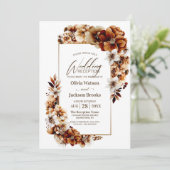 ラスティック バーン オレンジ フローラル ウェディング レセプション 招待状 (スタンド正面)