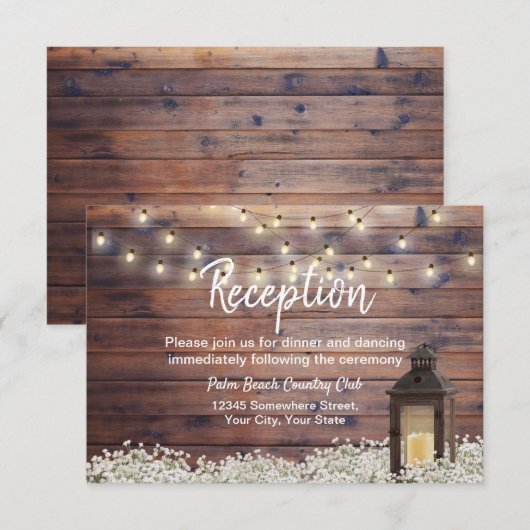 ラスティック バーン ランタン ストリング ライト ウェディング レセプション 招待状 (正面/裏面)