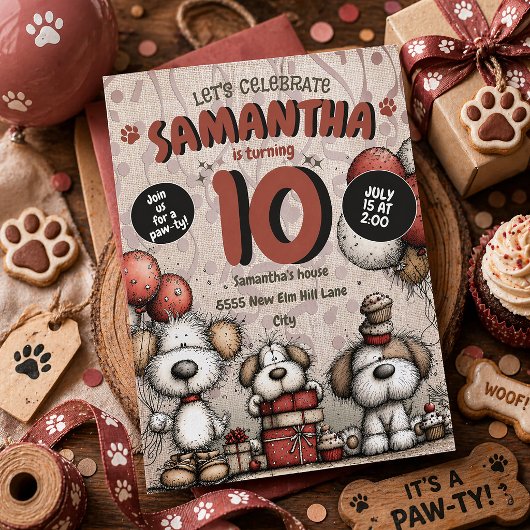 ラスティック・パピー・ドッグ・ガールズ10歳の誕生日  招待状