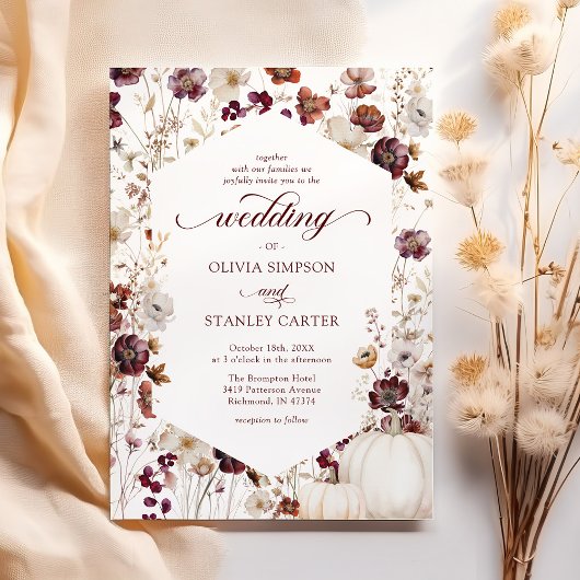 ラスティック パンプキン 秋 ワイルドフラワー ウェディング 招待状