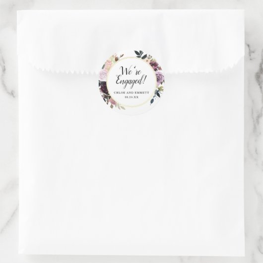 ラスティック パープルとピンクの花のエンゲージメント ラウンドシール (バッグ)