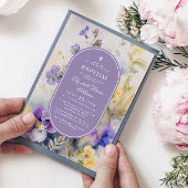 ラスティック パープル & イエロー フラワーズ エレガント 洗礼 招待状