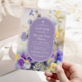 ラスティック パープル & イエロー フラワーズ エレガント 洗礼 招待状