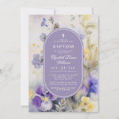 ラスティック パープル & イエロー フラワーズ エレガント 洗礼 招待状 (正面)