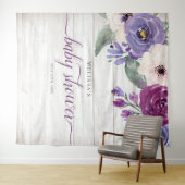 ラスティック パープル ウォーターカラー フラワーの女の子 ベイビー シャワー タペストリー (インサイチュ(横))