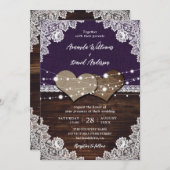 ラスティック パープル ウッド バーリア レース ウェディング 招待状 (正面/裏面)