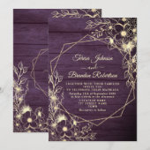 ラスティック パープル ゴールド フローラルレース ウェディング 招待状 (正面/裏面)