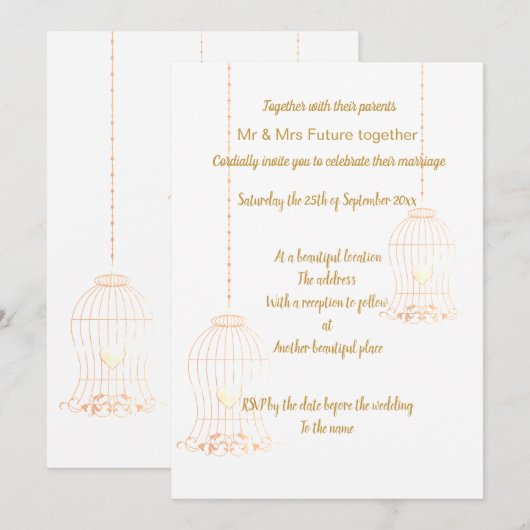 ラスティック ビーズケージ ホワイト ゴールド ブラックボード ウェディング 招待状 (正面/裏面)