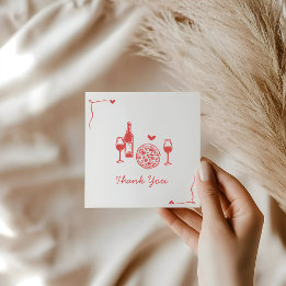 ラスティック ピザ & ワイン ブライダル シャワー サンキューカード