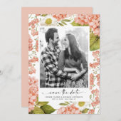 ラスティック ピンクの水彩花 ハイドランジアの写真 セーブザデート (正面/裏面)