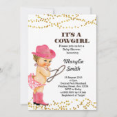 ラスティック ピンクカウガール ベビーシャワー 女の子 招待状 (正面)