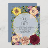 ラスティック ピンク ウェディング 招待状 花 peach (正面/裏面)