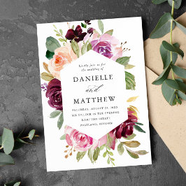 ラスティック ピンク バーガンディー パープル フラワーズ ウェディング 招待状