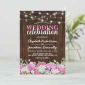 ラスティック ピンク フローラル ストリング ライト ウェディング 招待状 (スタンド正面)