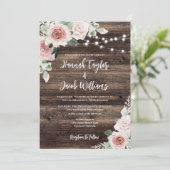 ラスティック ピンク ユーカリ ウッド ストリング ライト ウェディング 招待状 (スタンド正面)