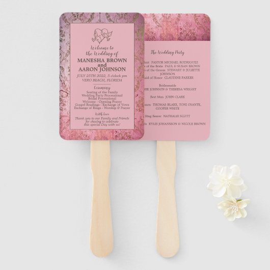 ラスティック ピンク - 結婚式プログラム ファン (正面&裏面)