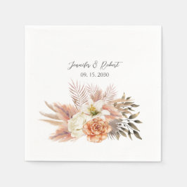 ラスティック ピーチ フローラル ウェディング ナプキン スタンダードカクテルナプキン