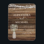 ラスティック ファームハウス ベイビーズ ブレス ジャー ウェディング マグネット<br><div class="desc">木の背景にラスティック ファームハウス ストリング ライトとベイビーズ ブレスのジャー ウェディング招待状 - 特別なウェディングデーのお祝いのための美しくエレガントなスクリプト タイポグラフィとモダンなカントリー ファーム ハウス スパークルが含まれています。</div>