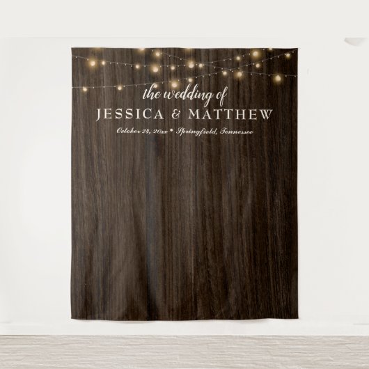 ラスティック ファームハウス 輝くライト ウェディング バックドロップ タペストリー (正面)