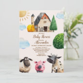 ラスティック ファーム アニマル ジェンダー ニュートラル ベイビー シャワー 招待状 (スタンド正面)