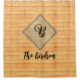 ラスティック ファーム ウッド バルコニー, ファミリー ネーム モノグラム シャワーカーテン