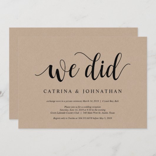 ラスティック ファーム クラフト, ブラックスクリプト, 結婚式の秘密結婚 招待状 (正面/裏面)