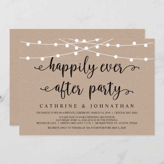 ラスティック ファーム ストリング ライト, クラフト ウェディング エロープメント 招待状 (正面/裏面)