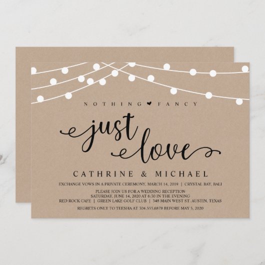 ラスティック ファーム ストリング ライト、クラフト ウェディング エロープメント 招待状 (正面/裏面)