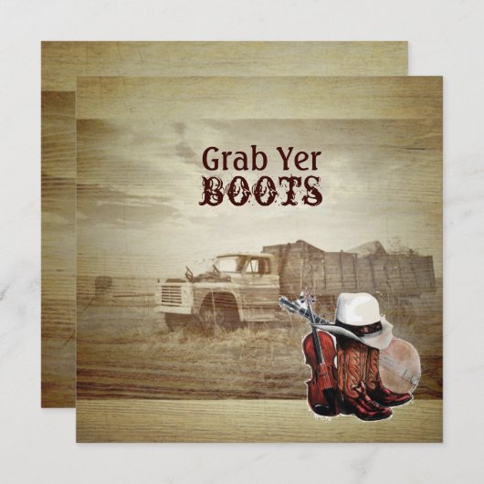 ラスティック ファーム トラック ウェスタン カントリー ウェディング 招待状 (正面/裏面)