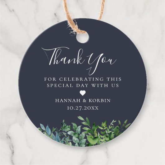 ラスティック フォレスト フォリアージ ネイビーブルー ウェディング フェイバータグ (正面)