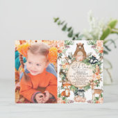 ラスティック フォール ウッドランド フローラル ワイルド ワン 1歳の誕生日 招待状 (スタンド正面)