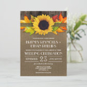 ラスティック フォール ヒマワリ + バーラップ ウェディング 招待状 (スタンド正面)