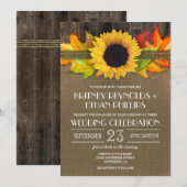 ラスティック フォール ヒマワリ + バーラップ ウェディング 招待状 (正面/裏面)