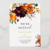 ラスティック フォール フローラル エレガント ウェディング レセプション 箔招待状 (正面)