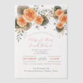 ラスティック フォール フローラル オレンジ オータム ウェディング ベラム紙招待状 (正面)