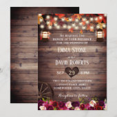 ラスティック フォール マルサラ フローラル ヴィンテージ ランタン ウェディング 招待状 (正面/裏面)