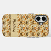 ラスティック・フォール・ラテ柄と秋の葉 Case-Mate iPhoneケース (裏面 (横))