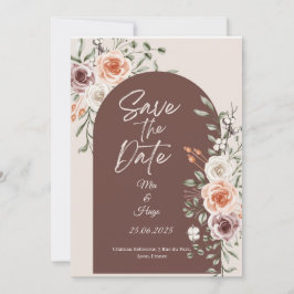 ラスティック フラワーの Save the Date カード