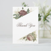 ラスティック フラワーモダン バーガンディ マルサラ ゴールド ウェディング サンキューカード (スタンド正面)