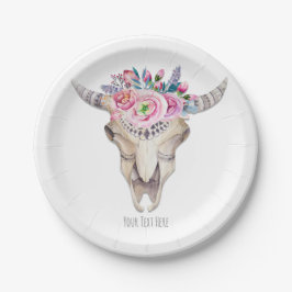 ラスティック フラワー カウ スカル ボヘミアンチック オーダーメイド パーティー ペーパープレート