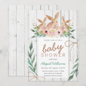 ラスティック フラワー サファリ ウサギ ファミリー ベビー シャワー 招待状 (正面/裏面)